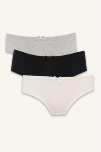 Woman Grey Melange Woman 3 piece Lace Detail Panties Set