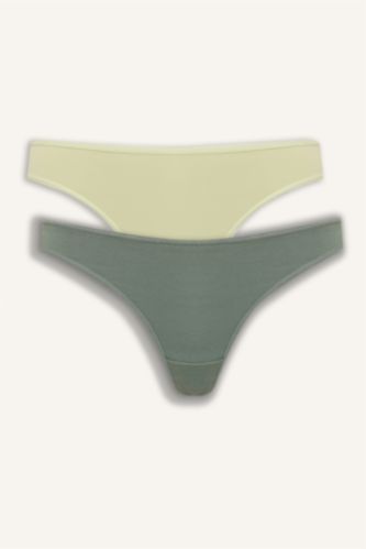 Woman Green Lace Detail 2 piece Panties Set