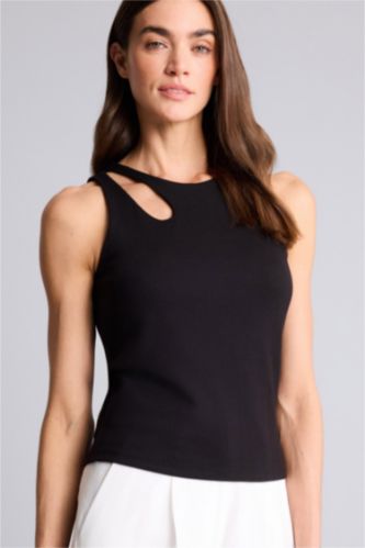 FEMME Noir Débardeur Coupe slim raccourcie Col Rond