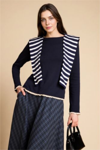 نساء كحلي بلوز ردن طويل سليم فيت