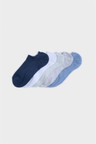 Kadın Açık Mavi Kadın Rahat Lastikli 5'li Pamuklu Sneaker Çorap