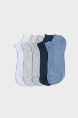 Kadın Açık Mavi Kadın Rahat Lastikli 5'li Pamuklu Patik Çorap