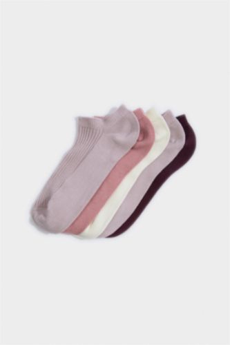 Kadın Pembe Kadın Rahat Lastikli 5'li Pamuklu Patik Çorap