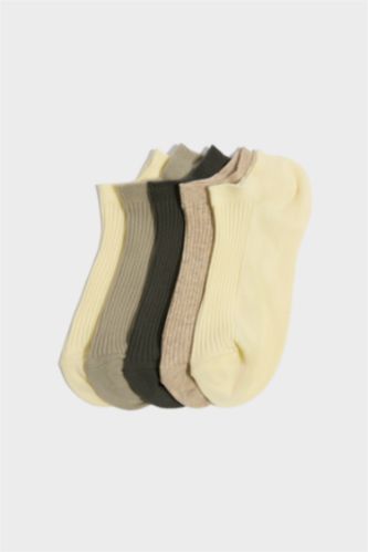 Kadın Açık Sarı Kadın Rahat Lastikli 5'li Pamuklu Patik Çorap