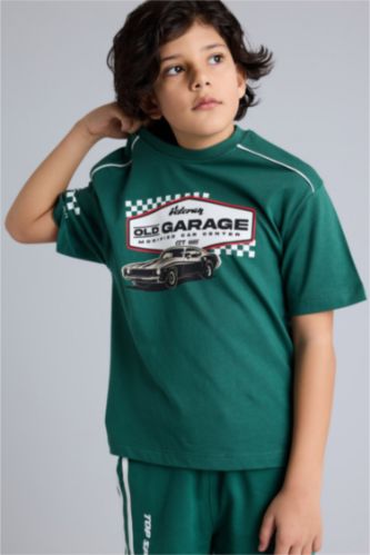 Erkek Çocuk - Genç Erkek Yeşil Oversıze Tişört Erkek Çocuk