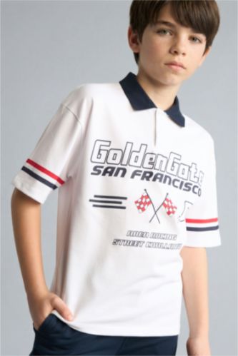 Erkek Çocuk - Genç Erkek Beyaz Oversize Polo Tişört Erkek Çocuk