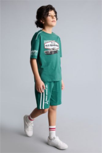 Erkek Çocuk - Genç Erkek Yeşil Baskılı Şort Erkek Çocuk