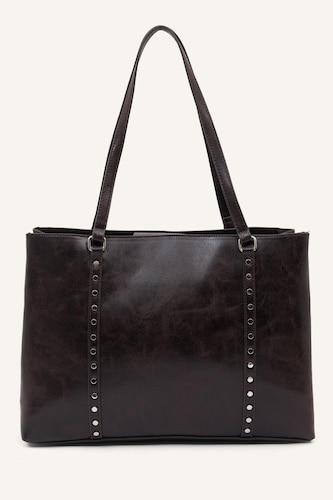 Woman Stud Detail Leather Look Shoulder Bag