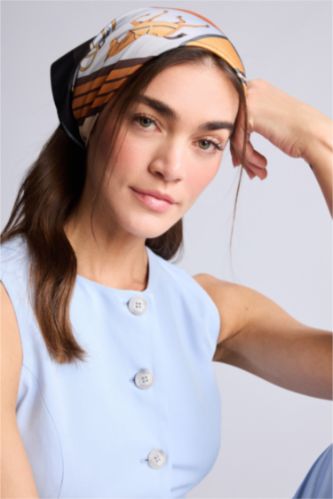 Kadın Kahve Kadın Desenli Saten Fular