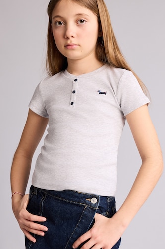 Young Girls - Teen Girls Light Grey Melange Regular Fit Animal Short Sleeve T-Shirt