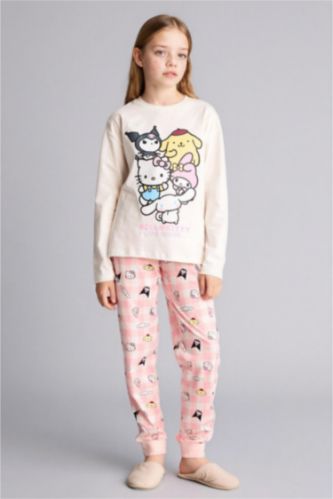 Girls & Teens Ecru 2 piece Regular Fit Hello Kitty Licensed Knitted Pyjamas
