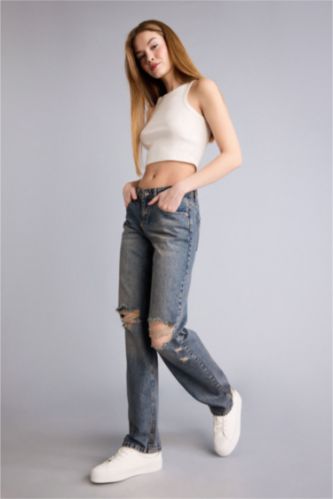 نساء أزرق بنطرون جينز سليم فيت ممزق