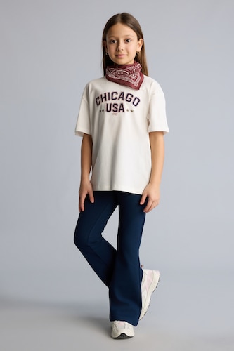 Young Girls - Teen Girls Ecru Girl Printed T-shirt A-Cut Pants 2 piece Set