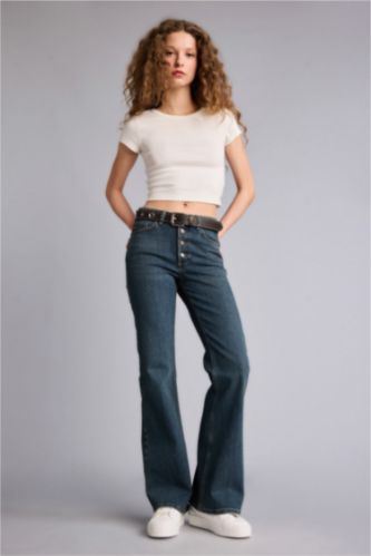 WOMAN Blue Mia Flare Fit Regular Waist Wide Leg Jeans