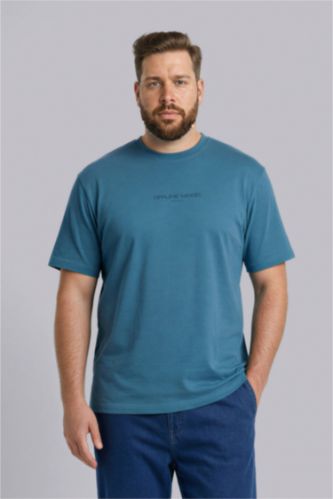 Erkek İndigo Boxy Fıt Baskılı Kısa Kollu Tişört