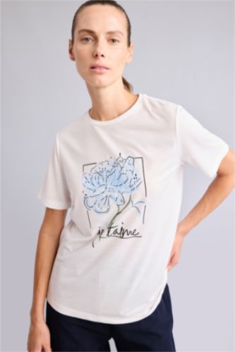 Women Ecru Regular Fit Short Sleeve T-Shirt