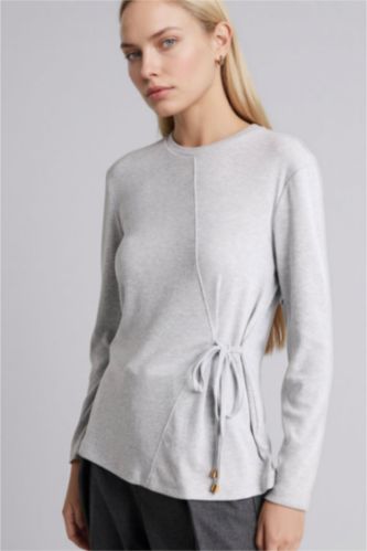 WOMAN Grey Melange Relax Fit Crew Neck Long Sleeve T-Shirt