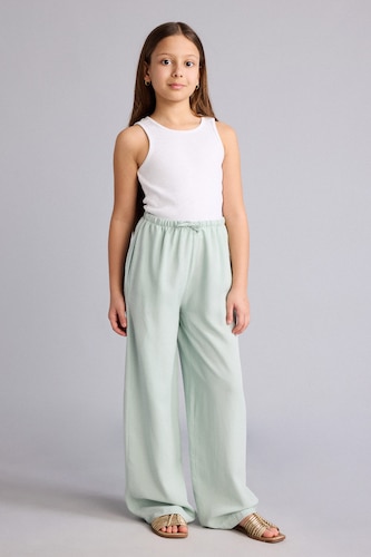 Kız Çocuk - Genç Kız Mint Wide Leg Keten Karışımlı Pantolon Kız Çocuk