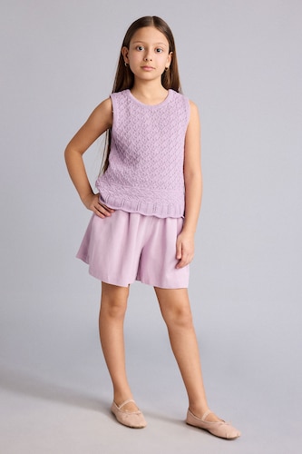 Girls & Teens Light Lilac شورت بناتي من مزيج الكتان