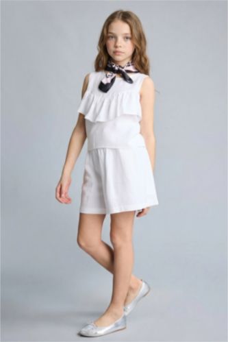 Kız Çocuk - Genç Kız Beyaz Keten Karışımlı Şort Kız Çocuk