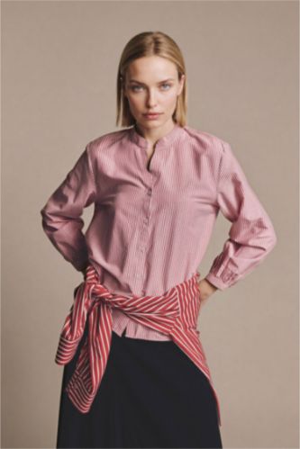 Kadın Kırmızı Regular Fıt Bisiklet Yaka Poplin Uzun Kollu Gömlek