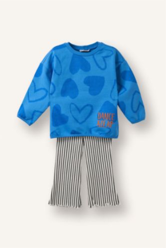 Kız Bebek Açık Royal Kalpli Sweatshırt Çizili Alt 2'li Takım Kız Bebek