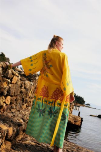 Kadın Sarı Jaquette x DeFacto Desenli Kimono