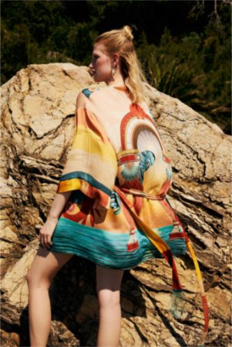 Kadın Bej Jaquette x DeFacto Desenli Kimono