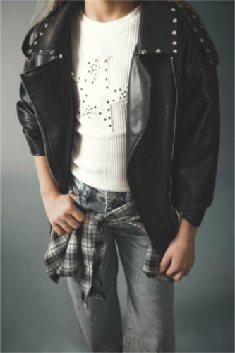 Kız Çocuk - Genç Kız Ekru Zımbalı Fitilli Kaşkorse Tişört Kız Çocuk