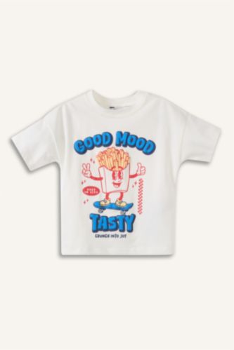 Erkek Bebek Ekru Oversıze Baskılı Tişört