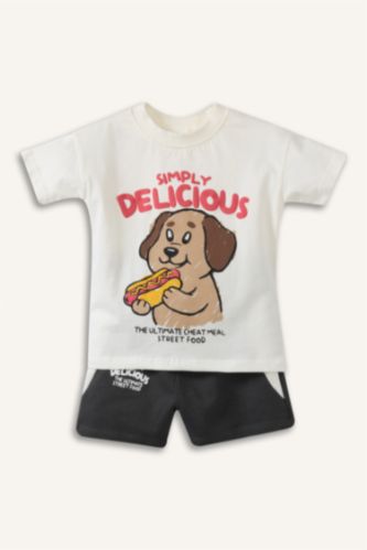 Erkek Bebek Ekru Baskılı 2'Li Takım Erkek Bebek