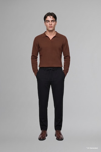 MAN Black Elastic Band Regular Fit Trousers