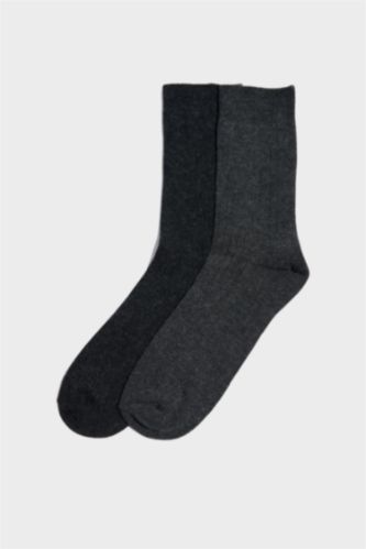 Erkek Gri Erkek 2'li Yün Uzun Çorap