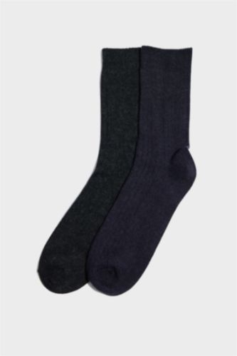 Erkek Lacivert Erkek 2'li Yün Uzun Çorap