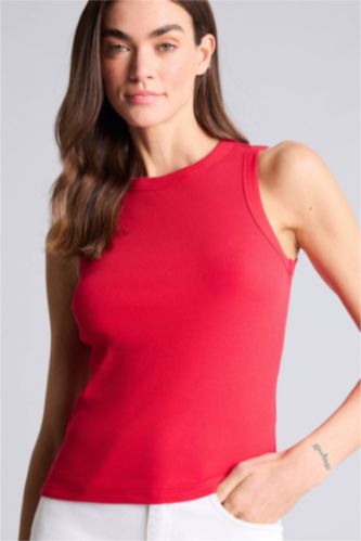 Женщины Красный Базовая однотонная майка кашкорсе Slim Fit в рубчик с круглым вырезом