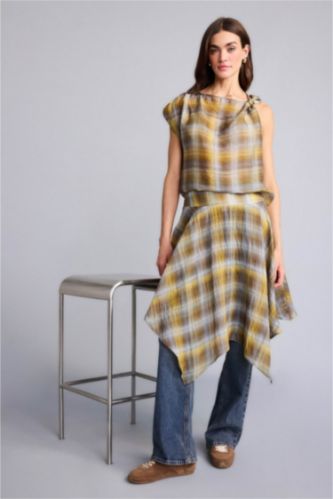 Woman Khaki Printed modal Normal Waist Mini Skirt