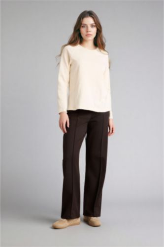 Woman Brown Wide Leg Trousers