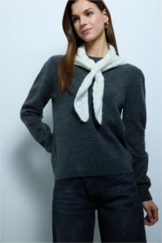 Kadın Antrasit Slim Fit Triko Kazak