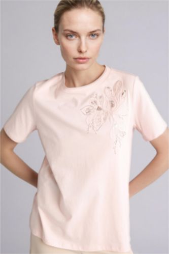 Kadın Pembe Kısa kollu Penye Kumaş Baskılı Tişört