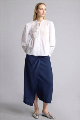 Kadın Lacivert Regular Fıt Uzun Etek