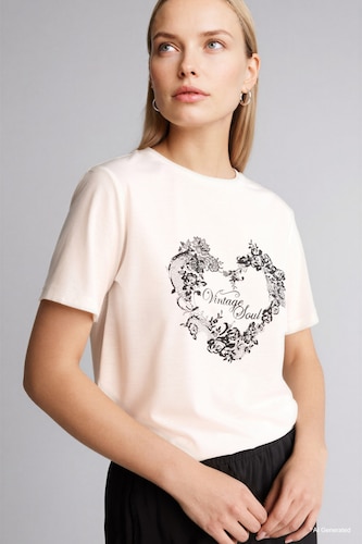 Regular Fit Crew Neck Flower Short Sleeve T-Shirt