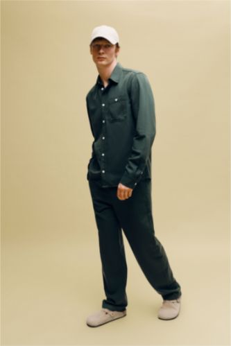 Erkek Koyu Yeşil Premium Akışkan Kumaş Pantolon