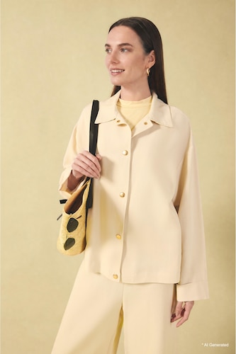 Regular Fit Shirt Collar Linen Blended Long Sleeve Shirt