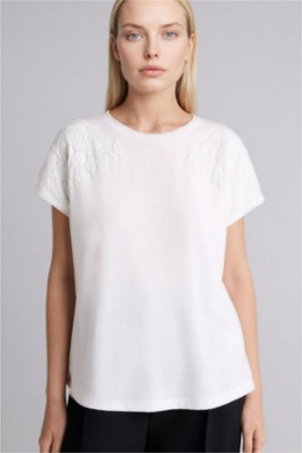 Әйелдерге экру Футболка с круглым вырезом цветочным принтом и коротким рукавом