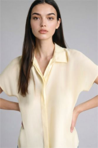 Kadın Açık Sarı Regular Fit Kısa kollu Gömlek