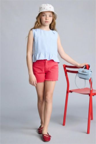 Kız Çocuk - Genç Kız Açık Kırmızı Gabardin Şort Kız Çocuk