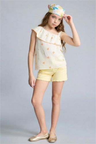 Kız Çocuk - Genç Kız Sarı Gabardin Şort Kız Çocuk