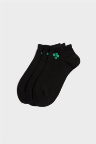Kadın Siyah 3'lü Pamuklu Patik Çorap