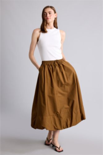Kadın Açık Kahve Balloon Fit Poplin Etek