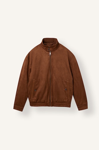 Men Cinnamon Regular Fit Suede Look Mock Neck Jacket